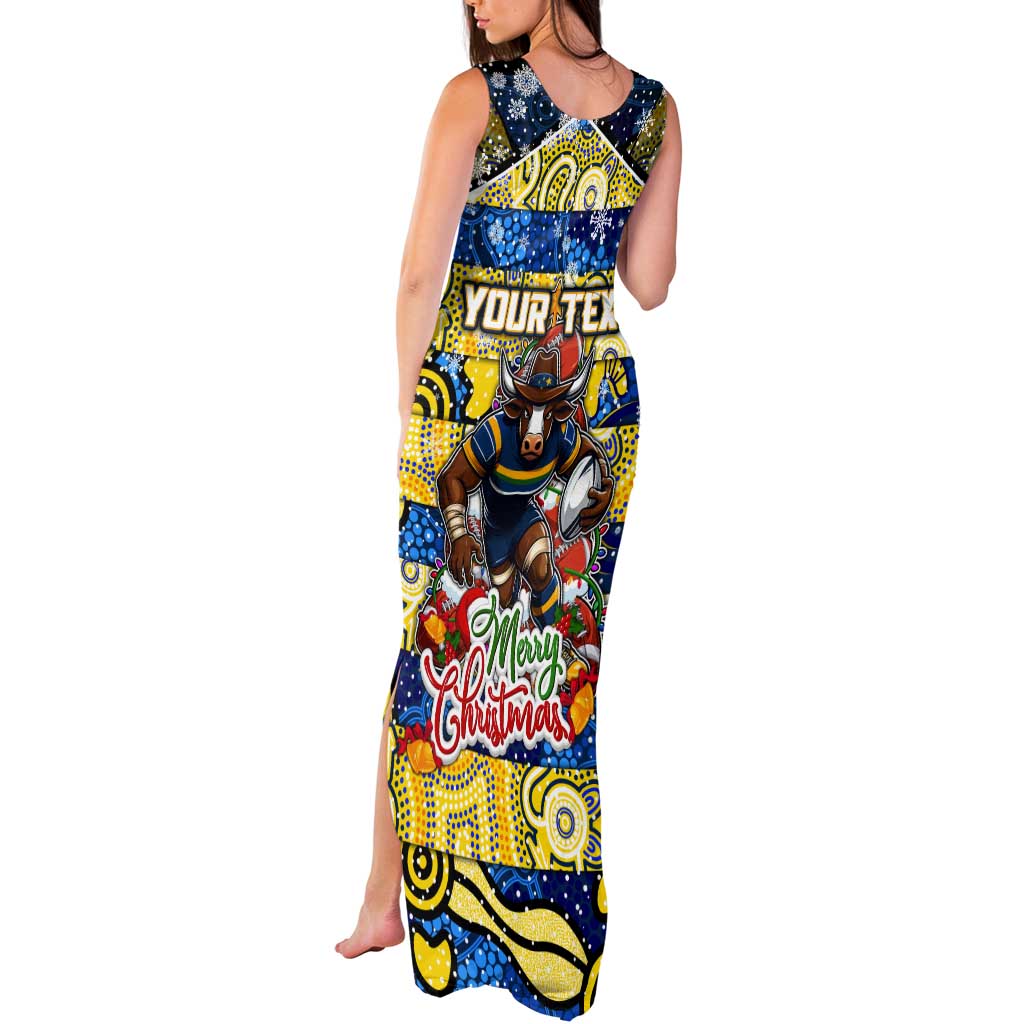 Custom Cowboys Rugby Merry Christmas Tank Maxi Dress Indigenous Australian Art