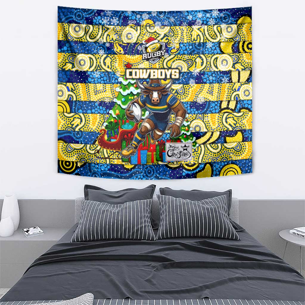Cowboys Rugby Merry Christmas Tapestry Indigenous Australian Art