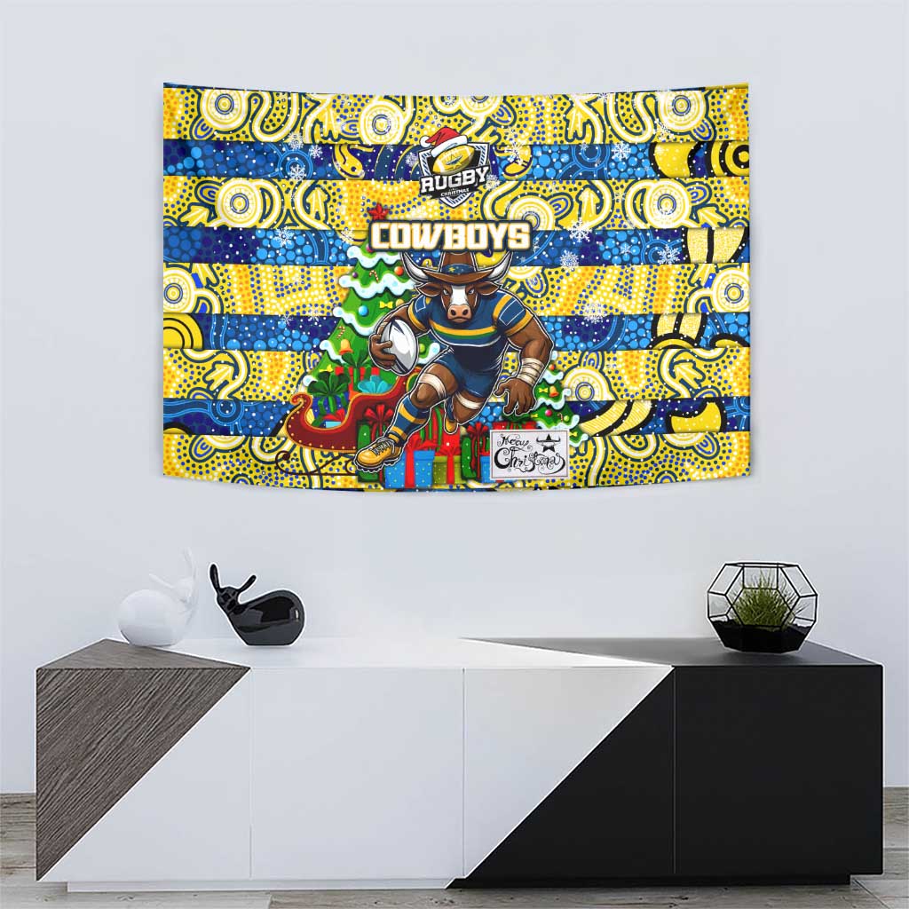 Cowboys Rugby Merry Christmas Tapestry Indigenous Australian Art