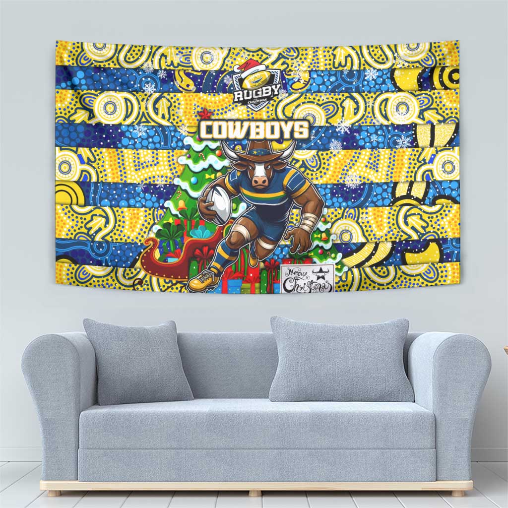 Cowboys Rugby Merry Christmas Tapestry Indigenous Australian Art
