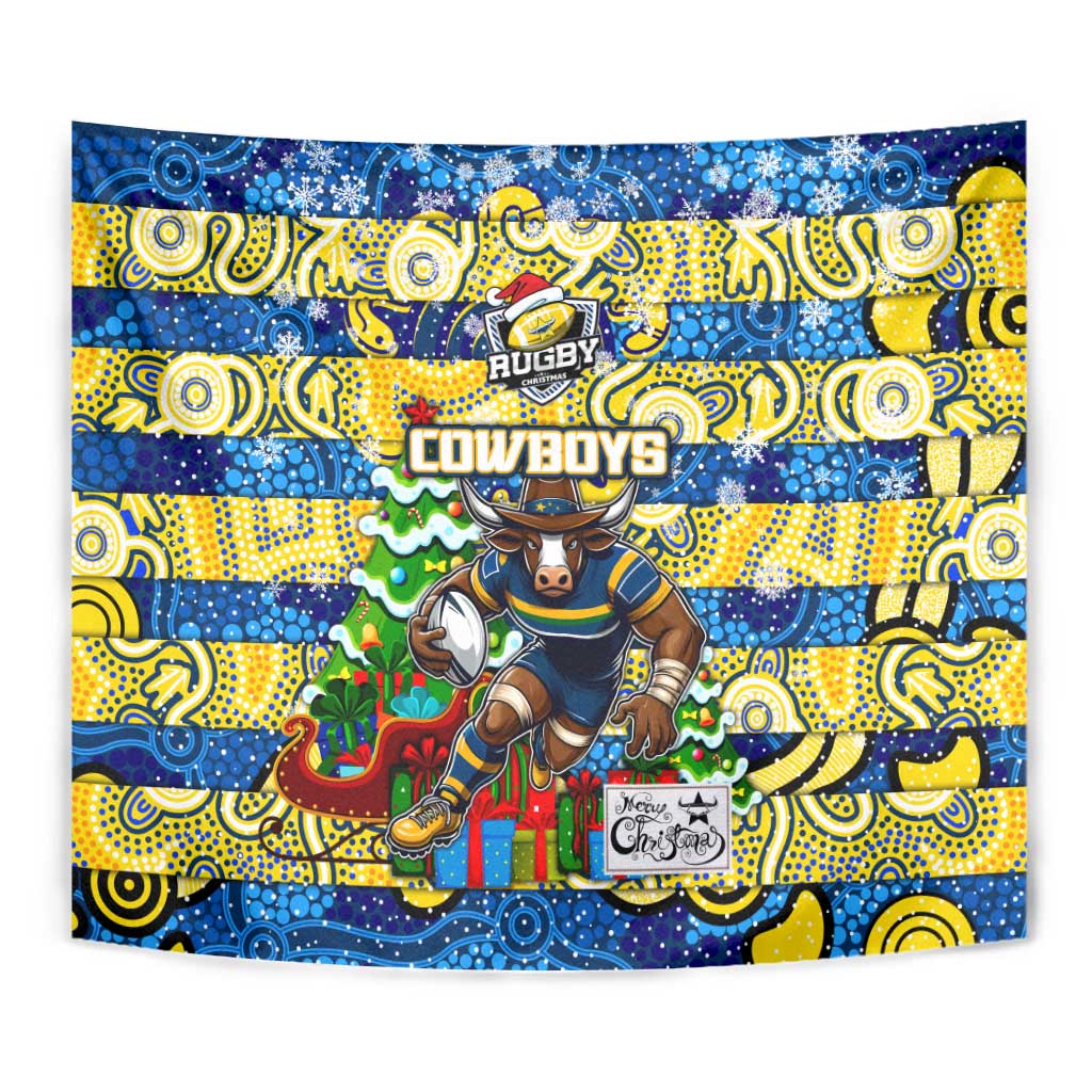 Cowboys Rugby Merry Christmas Tapestry Indigenous Australian Art