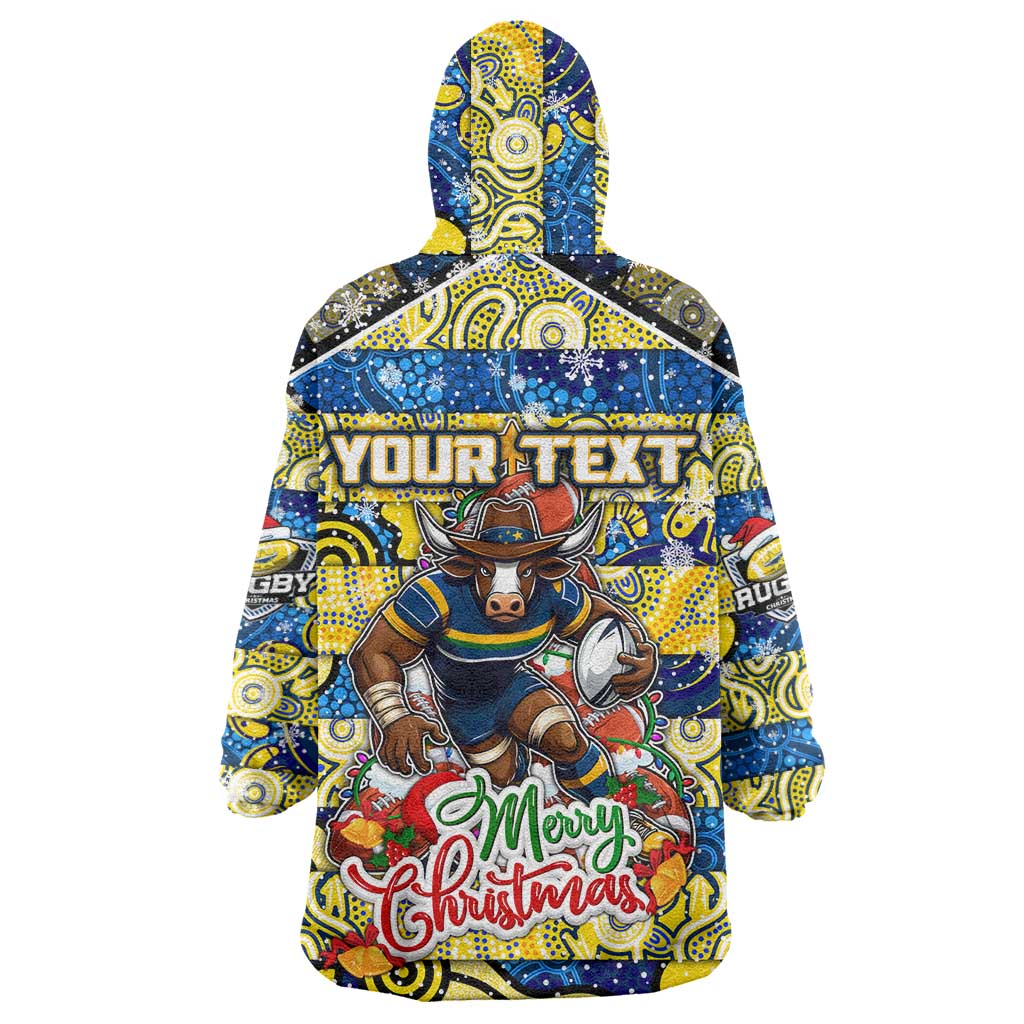 Custom Cowboys Rugby Merry Christmas Wearable Blanket Hoodie Indigenous Australian Art