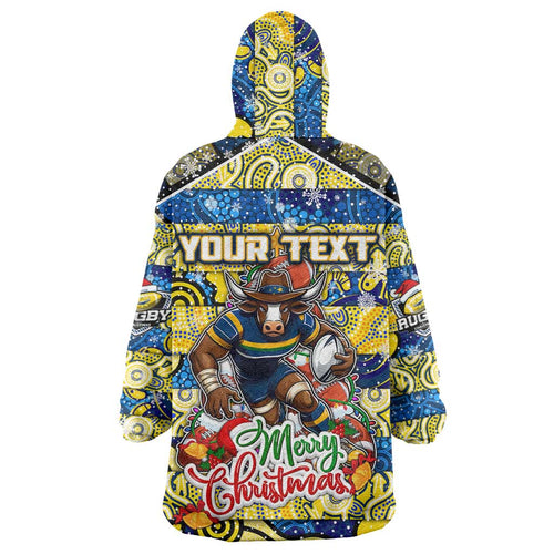 Custom Cowboys Rugby Merry Christmas Wearable Blanket Hoodie Indigenous Australian Art