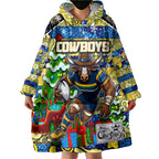Custom Cowboys Rugby Merry Christmas Wearable Blanket Hoodie Indigenous Australian Art