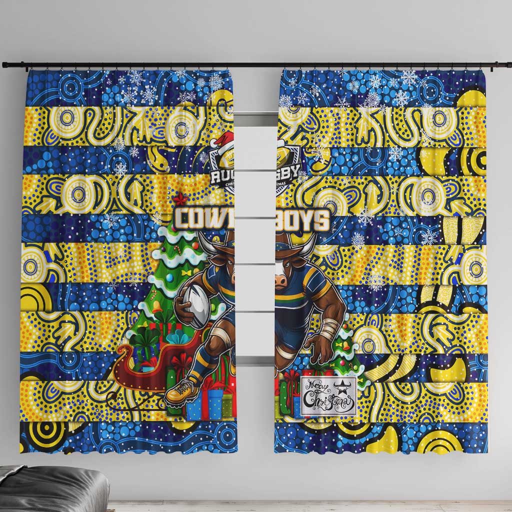 Cowboys Rugby Merry Christmas Window Curtain Indigenous Australian Art