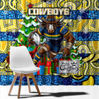 Cowboys Rugby Merry Christmas Window Curtain Indigenous Australian Art