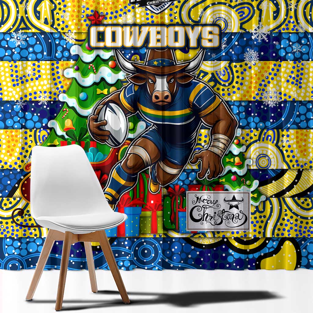 Cowboys Rugby Merry Christmas Window Curtain Indigenous Australian Art