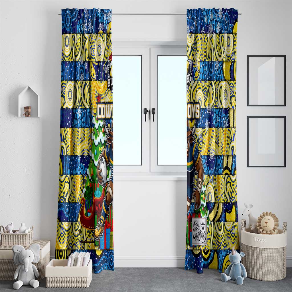 Cowboys Rugby Merry Christmas Window Curtain Indigenous Australian Art