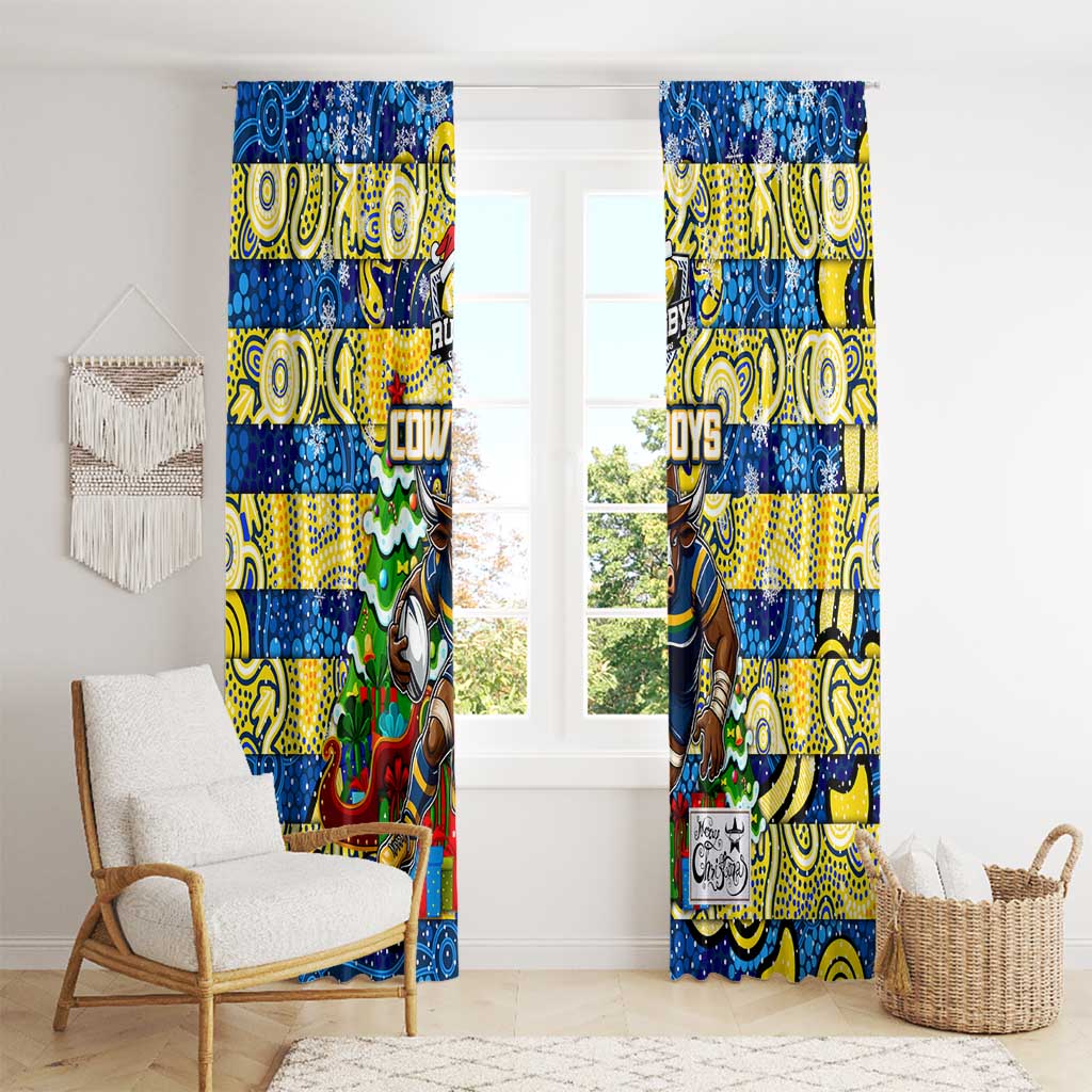 Cowboys Rugby Merry Christmas Window Curtain Indigenous Australian Art