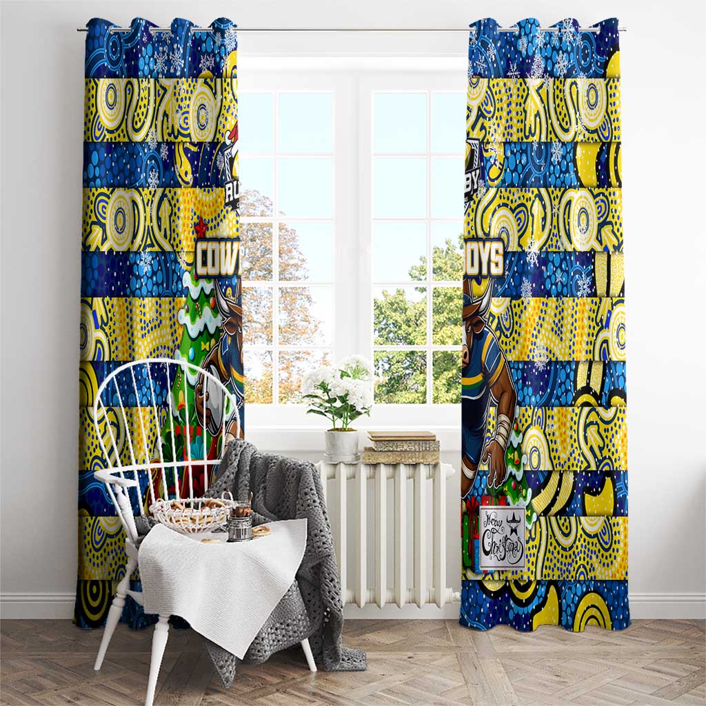 Cowboys Rugby Merry Christmas Window Curtain Indigenous Australian Art