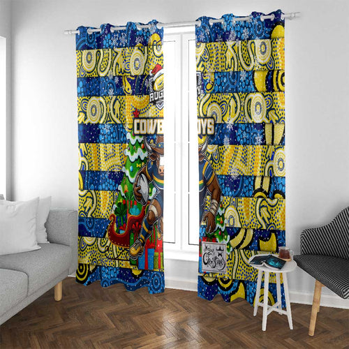 Cowboys Rugby Merry Christmas Window Curtain Indigenous Australian Art