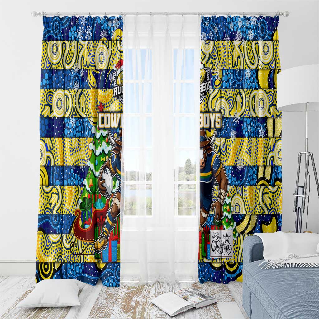 Cowboys Rugby Merry Christmas Window Curtain Indigenous Australian Art