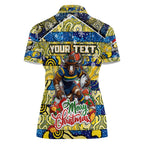 Custom Cowboys Rugby Merry Christmas Women Polo Shirt Indigenous Australian Art