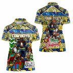 Custom Cowboys Rugby Merry Christmas Women Polo Shirt Indigenous Australian Art