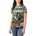 Custom Cowboys Rugby Merry Christmas Women Polo Shirt Indigenous Australian Art