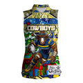 Custom Cowboys Rugby Merry Christmas Women Sleeveless Polo Shirt Indigenous Australian Art
