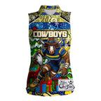 Custom Cowboys Rugby Merry Christmas Women Sleeveless Polo Shirt Indigenous Australian Art