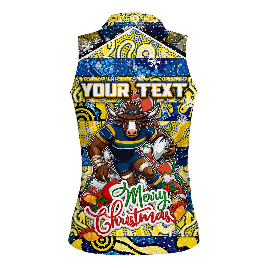 Custom Cowboys Rugby Merry Christmas Women Sleeveless Polo Shirt Indigenous Australian Art