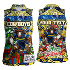 Custom Cowboys Rugby Merry Christmas Women Sleeveless Polo Shirt Indigenous Australian Art