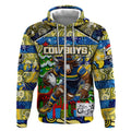 Custom Cowboys Rugby Merry Christmas Zip Hoodie Indigenous Australian Art