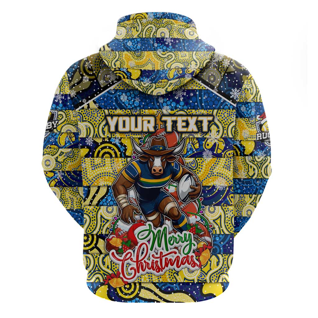 Custom Cowboys Rugby Merry Christmas Zip Hoodie Indigenous Australian Art