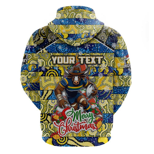 Custom Cowboys Rugby Merry Christmas Zip Hoodie Indigenous Australian Art