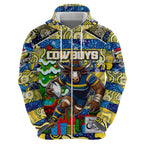 Custom Cowboys Rugby Merry Christmas Zip Hoodie Indigenous Australian Art