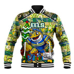 Custom Eels Rugby Merry Christmas Baseball Jacket Indigenous Australian Art