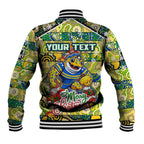 Custom Eels Rugby Merry Christmas Baseball Jacket Indigenous Australian Art