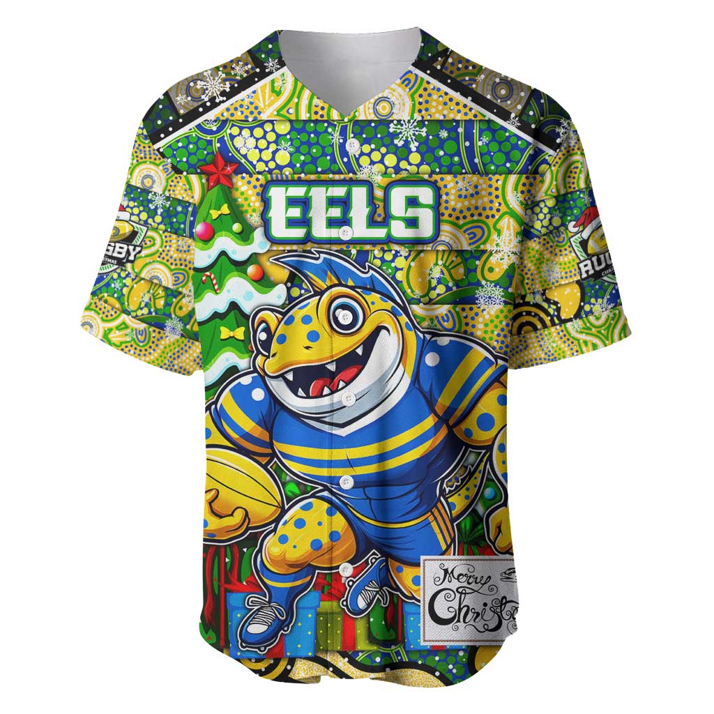 Custom Eels Rugby Merry Christmas Baseball Jersey Indigenous Australian Art