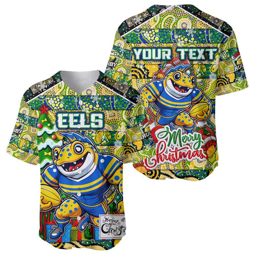 Custom Eels Rugby Merry Christmas Baseball Jersey Indigenous Australian Art