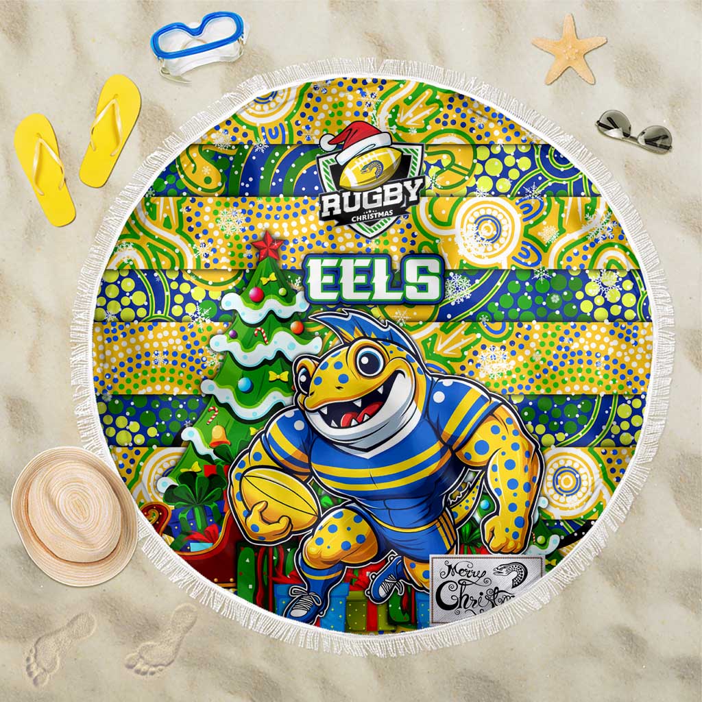 Eels Rugby Merry Christmas Beach Blanket Indigenous Australian Art