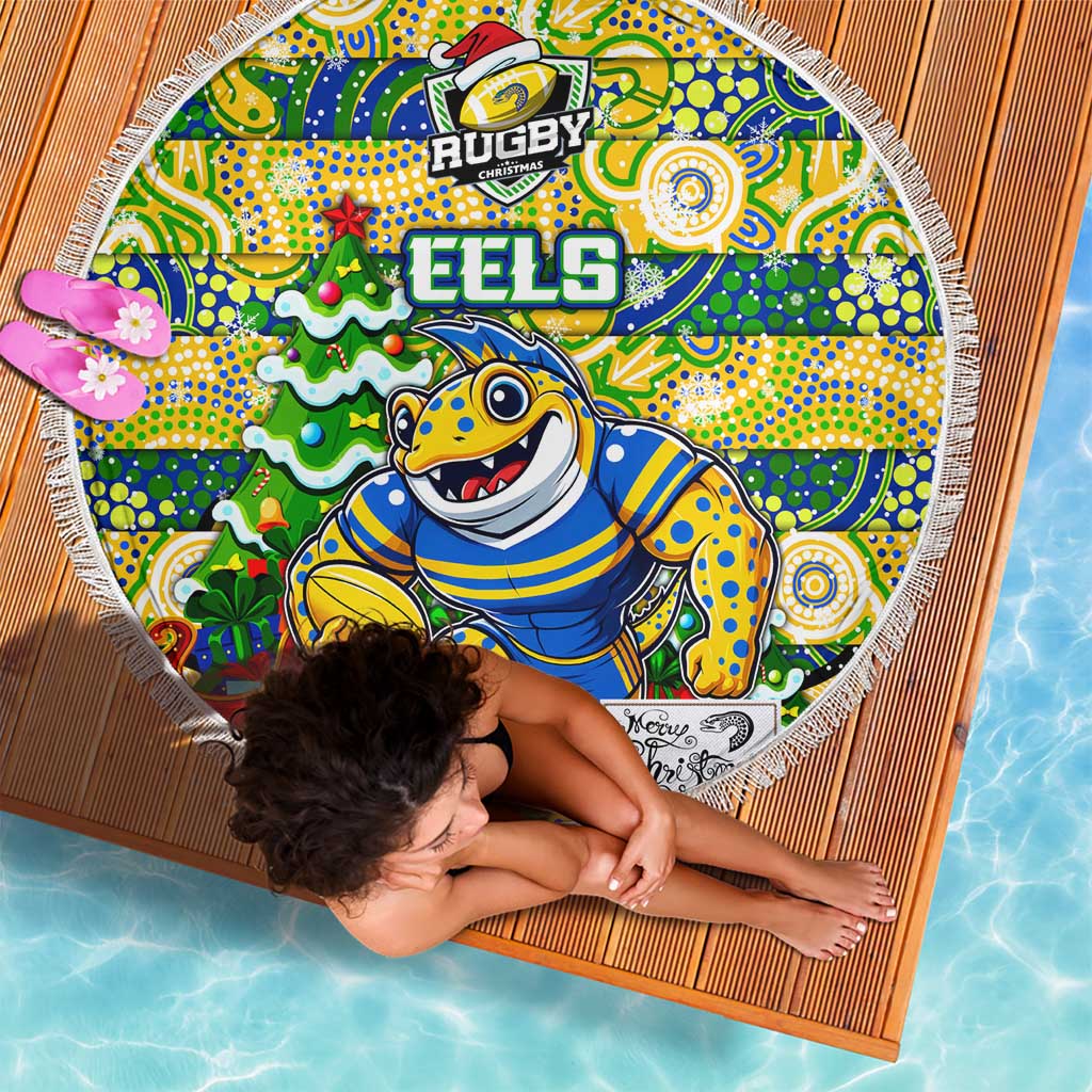 Eels Rugby Merry Christmas Beach Blanket Indigenous Australian Art
