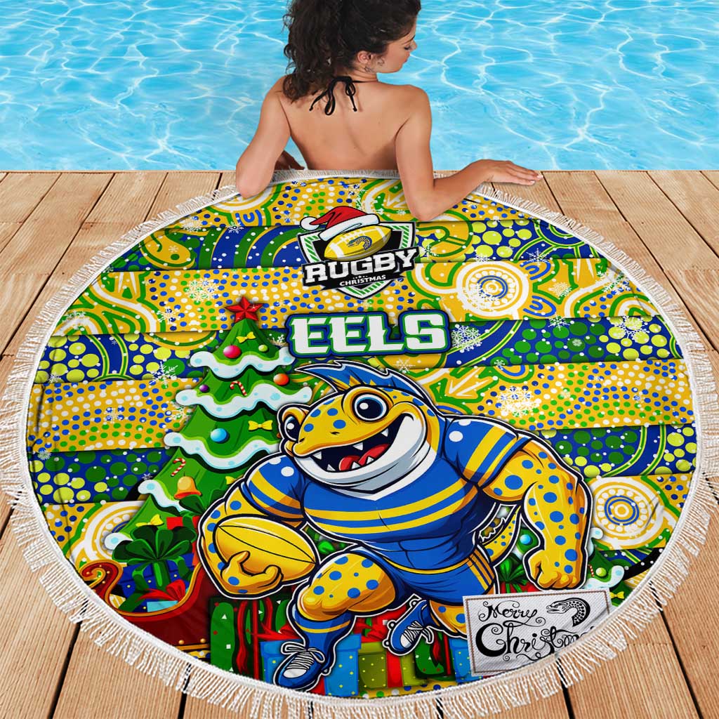 Eels Rugby Merry Christmas Beach Blanket Indigenous Australian Art