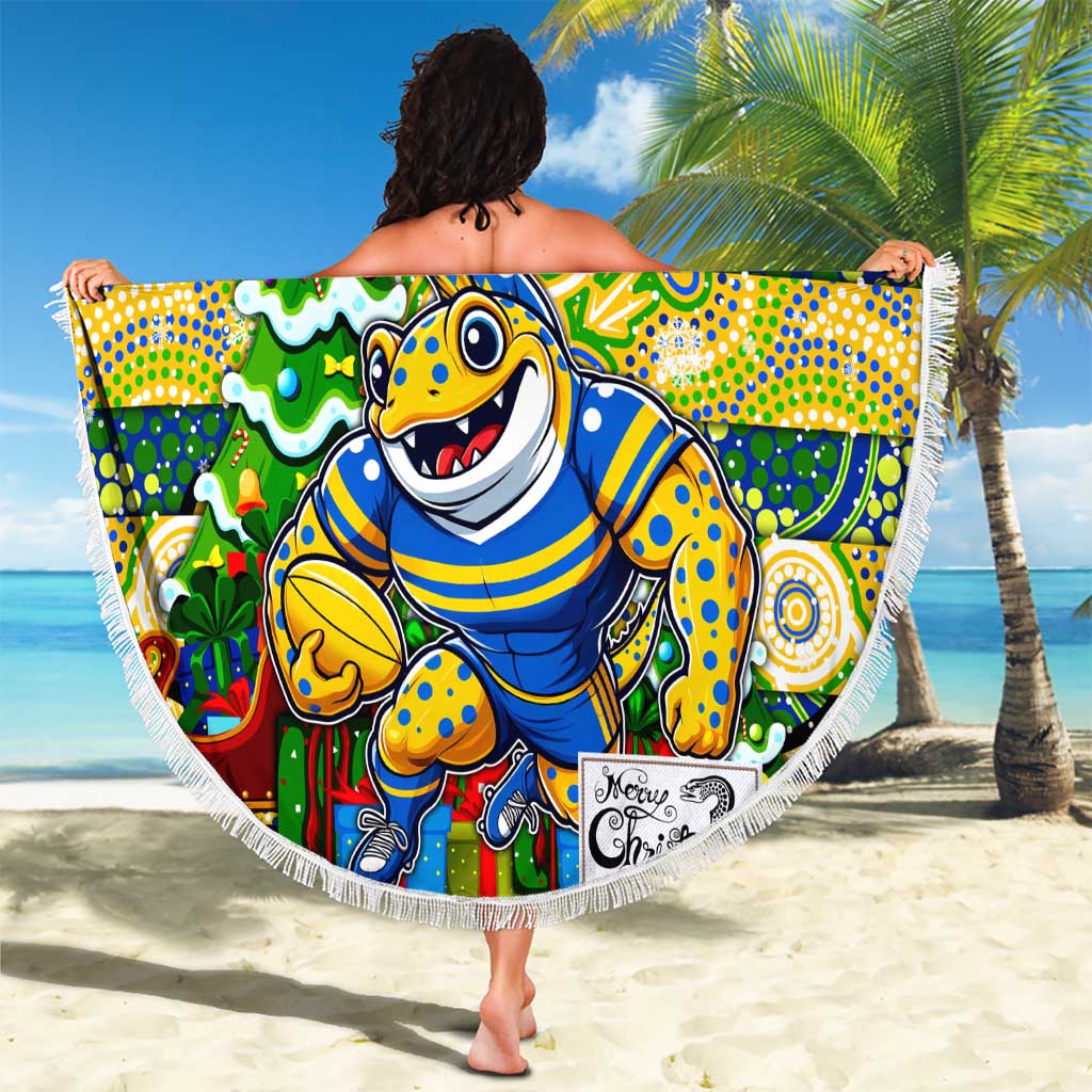 Eels Rugby Merry Christmas Beach Blanket Indigenous Australian Art