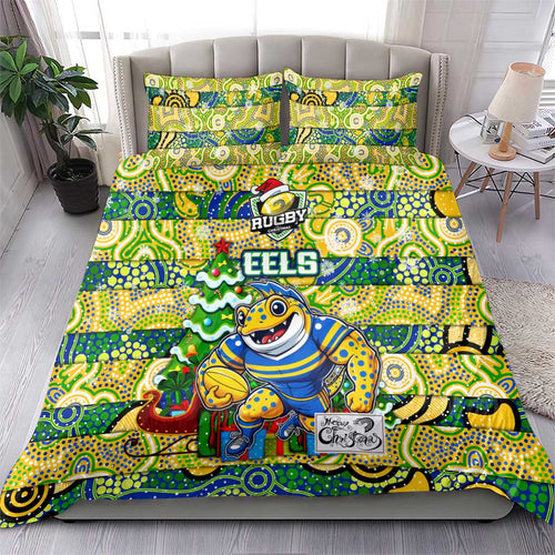 Eels Rugby Merry Christmas Bedding Set Indigenous Australian Art