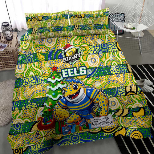 Eels Rugby Merry Christmas Bedding Set Indigenous Australian Art