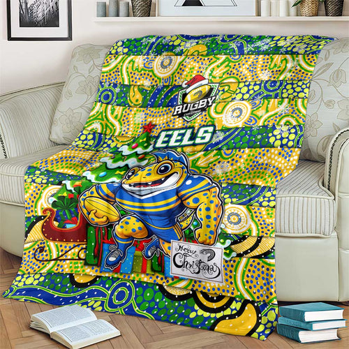 Eels Rugby Merry Christmas Blanket Indigenous Australian Art