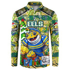 Custom Eels Rugby Merry Christmas Button Sweatshirt Indigenous Australian Art