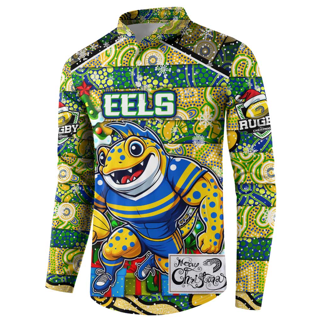 Custom Eels Rugby Merry Christmas Button Sweatshirt Indigenous Australian Art