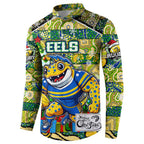 Custom Eels Rugby Merry Christmas Button Sweatshirt Indigenous Australian Art