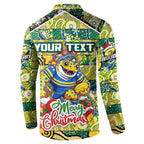 Custom Eels Rugby Merry Christmas Button Sweatshirt Indigenous Australian Art