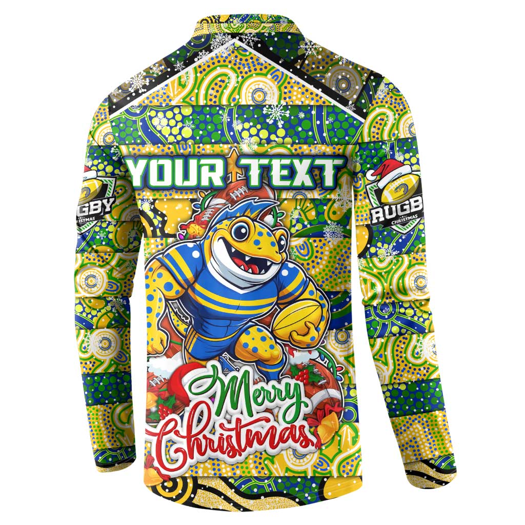 Custom Eels Rugby Merry Christmas Button Sweatshirt Indigenous Australian Art