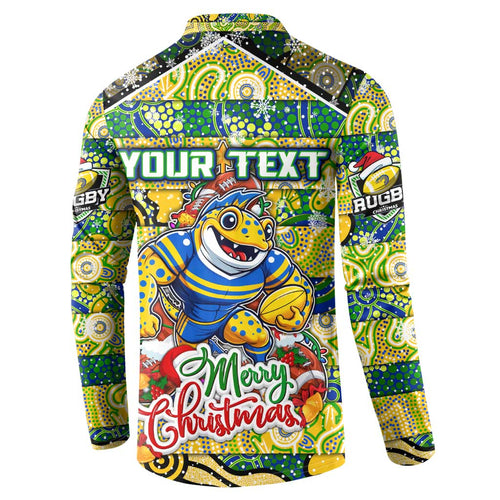 Custom Eels Rugby Merry Christmas Button Sweatshirt Indigenous Australian Art