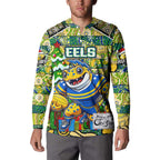Custom Eels Rugby Merry Christmas Button Sweatshirt Indigenous Australian Art