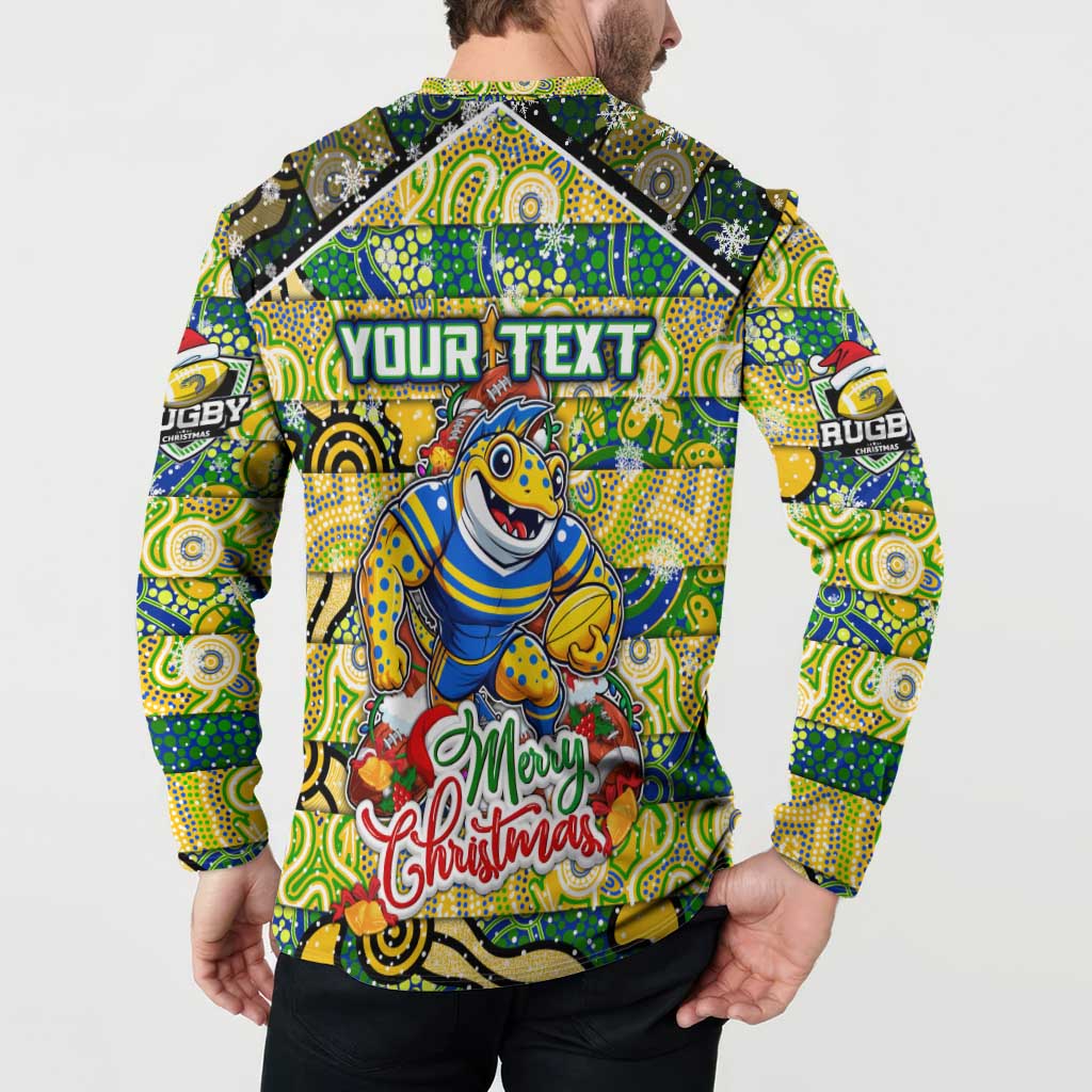 Custom Eels Rugby Merry Christmas Button Sweatshirt Indigenous Australian Art