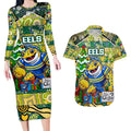 Custom Eels Rugby Merry Christmas Couples Matching Long Sleeve Bodycon Dress and Hawaiian Shirt Indigenous Australian Art