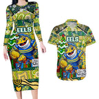 Custom Eels Rugby Merry Christmas Couples Matching Long Sleeve Bodycon Dress and Hawaiian Shirt Indigenous Australian Art