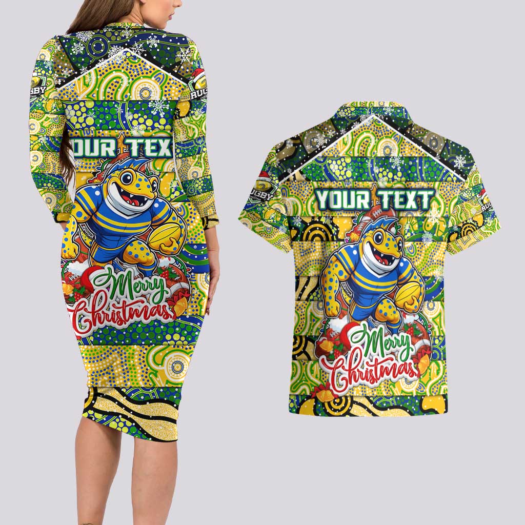 Custom Eels Rugby Merry Christmas Couples Matching Long Sleeve Bodycon Dress and Hawaiian Shirt Indigenous Australian Art