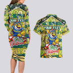 Custom Eels Rugby Merry Christmas Couples Matching Long Sleeve Bodycon Dress and Hawaiian Shirt Indigenous Australian Art